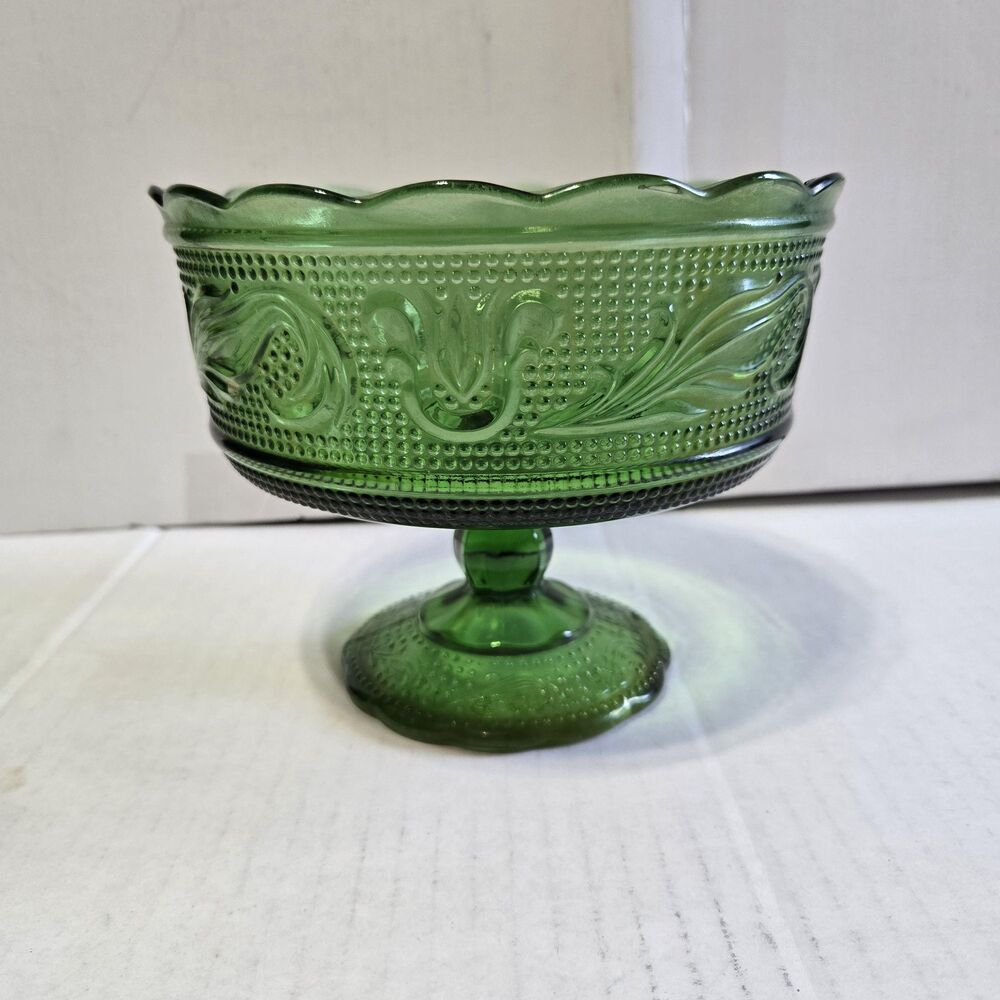 Vintage EO Brody Green Glass Pedestal Bowl Compote Dish A5000 Cleveland OH